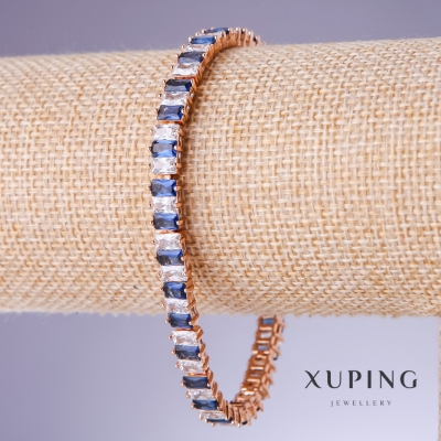 Браслет Xuping з синіми цирконами "Сапфір", товщина 7мм, довжина 18-20см позолота 18К