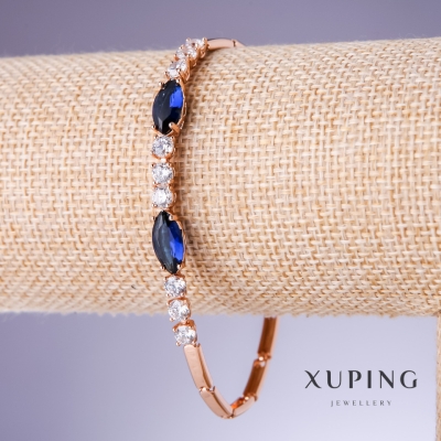 Браслет Xuping з синіми цирконами "Сапфір", товщина 3-6мм, довжина 19-20см позолота 18К
