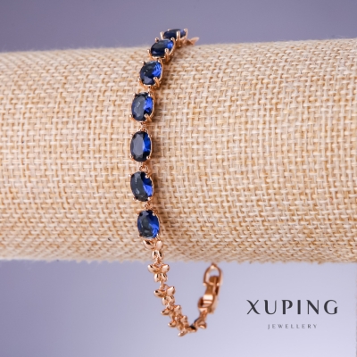 Браслет Xuping з синіми цирконами "Сапфір", товщина 5мм, довжина 17,5-19,5 см позолота 18К