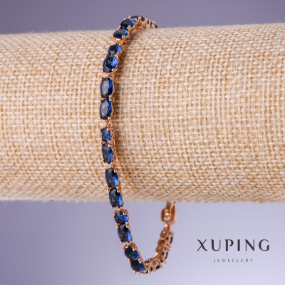 Браслет Xuping з синіми цирконами "Сапфір", товщина 5мм, довжина 18-21см позолота 18К