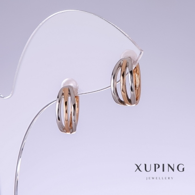 Сережки Xuping, довжина 13мм, товщина 6мм родій, позолота 18к