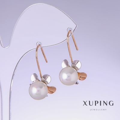 Сережки Xuping Квіти з білими перлами "Майорка", довжина 30мм, товщина 15мм позолота 18к