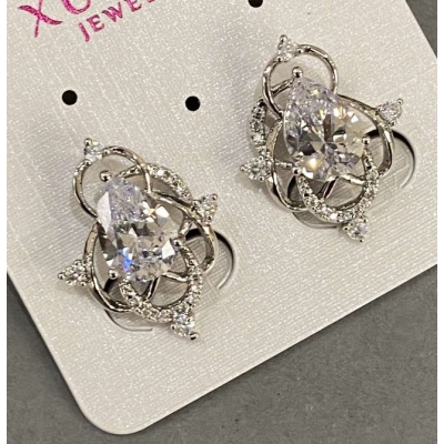 Сережки Xuping з білими цирконами, довжина 22мм, товщина 17мм родій