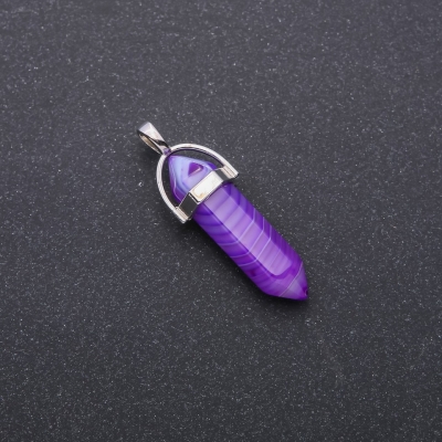 Підвіска із натурального каменю Агат фіолетовий шестигранник 8х35х41мм