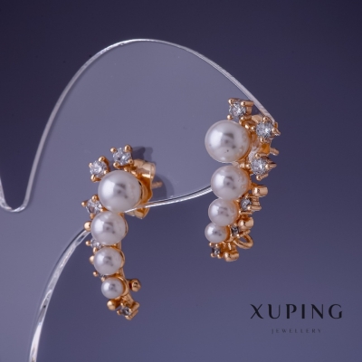 Сережки Xuping з перлами "Майорка" 25х12мм "позолота 18К "