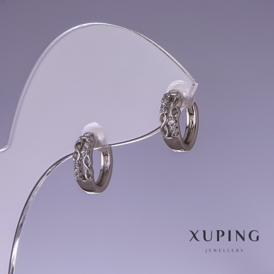 Сережки Xuping з білими стразами 11х4мм родій