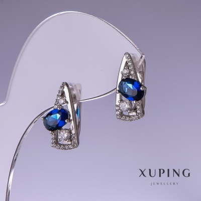 Сережки Xuping з синіми цирконами 17х8мм родій