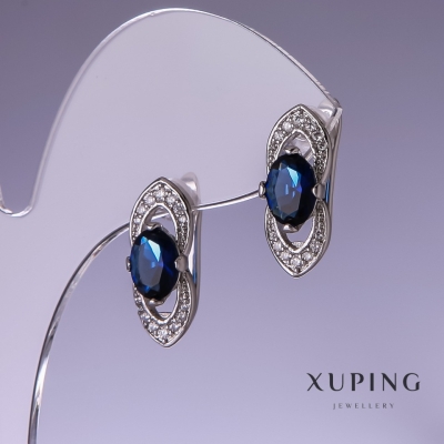Сережки Xuping з синіми цирконами 19х8мм родій