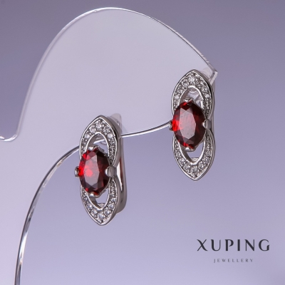 Сережки Xuping з червоними цирконами 19х8мм родій
