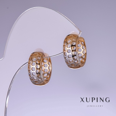 Сережки Xuping Соти 15х7мм родій, позолота 18к