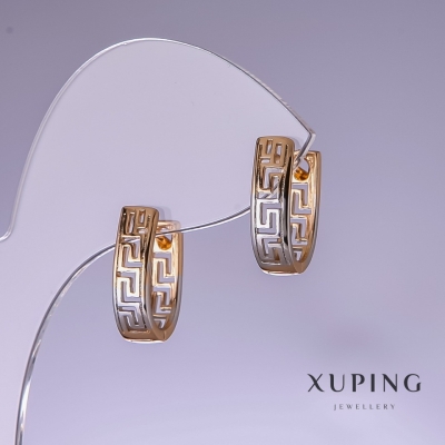 Сережки Xuping грецький візерунок 17х4,5мм родій, позолота 18к