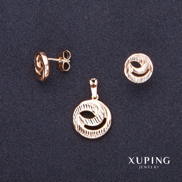 Сережки і кулон Xuping 13х15мм 12мм позолота 18к