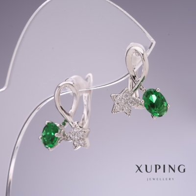 Сережки Xuping з зеленими цирконами Зірки 17х14мм родій