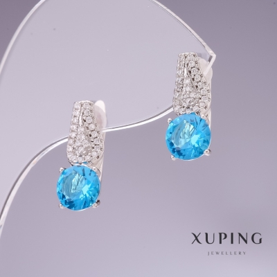 Сережки Xuping з блакитними цирконами Топаз 17х8мм родій