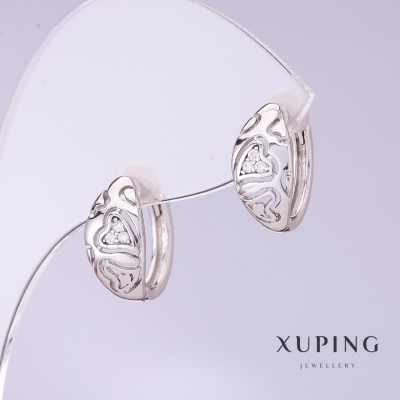 Сережки Xuping різьблені сердечка, діаметр 7мм, довжина 15мм родій
