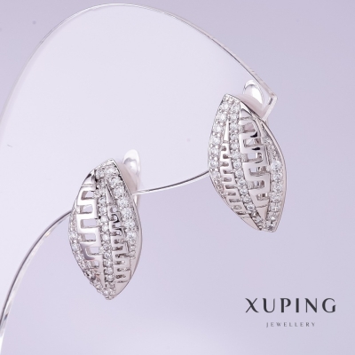 Сережки Xuping з білими стразами, діаметр 10мм, довжина 18 мм родій