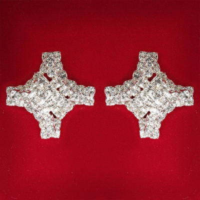 ( 25x25 мм ) Кліпси жіночі білі стрази світлий метал весільні вечірні пусети кульчики ( пусети ) хрест великі