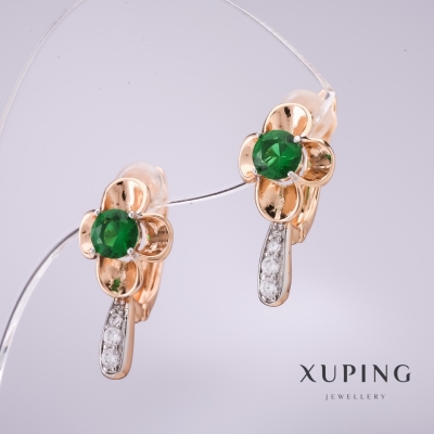 Сережки Xuping із зеленими каменями 20х10мм позолота 18к