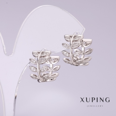 Сережки Xuping з білими стразами 14х10мм родій