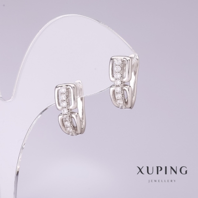Сережки Xuping з білими стразами 15х7мм родій