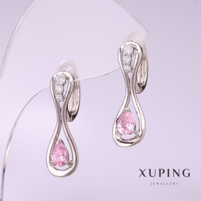 Сережки Xuping з рожевим каменем 25х8мм родій