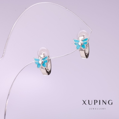 Сережки Xuping Метелики з блакитною емаллю 6х10мм родій