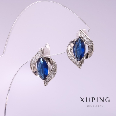 Сережки Xuping з синім каменем 11х16мм родій