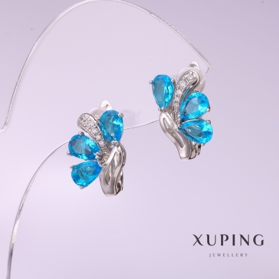 Сережки Xuping з блакитним камнем10х15мм родій