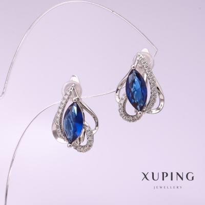 Сережки Xuping з синім каменем 13х18мм родій