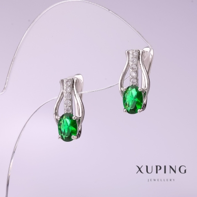Сережки Xuping із зеленим каменем 16х8мм родій
