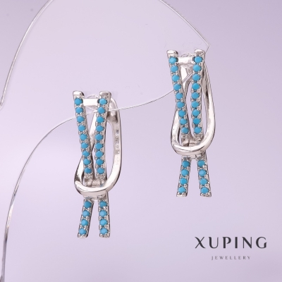 Сережки Xuping з блакитними стразами 7х25мм родій