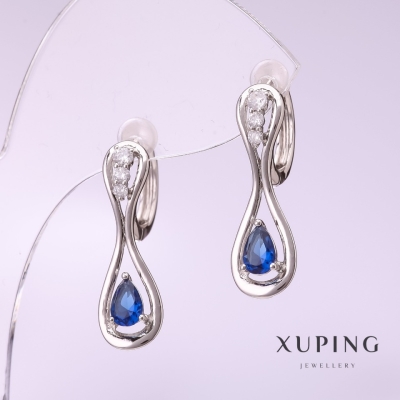 Сережки Xuping з синім каменем 25х8мм родій