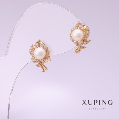 Сережки Xuping з перлами "Майорка" 9х14мм позолота 18к