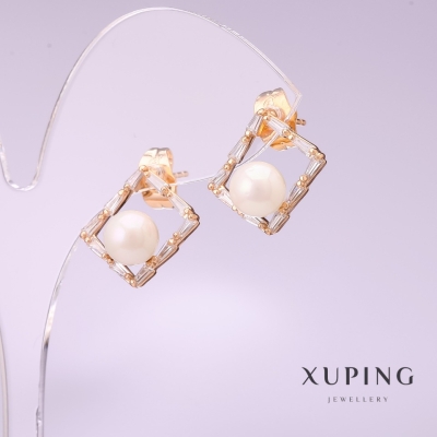 Сережки Xuping з перлами "Майорка" 11х14мм позолота 18к