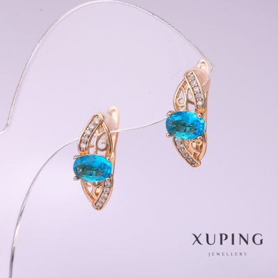 Сережки Xuping з блакитними каменем 6х17мм позолота 18к