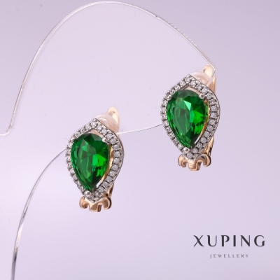 Сережки Xuping із зеленим каменем 10х16мм позолота 18к