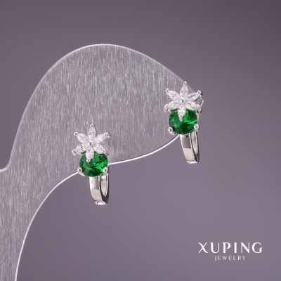 Сережки Xuping із зеленими каменями 17х7мм родій