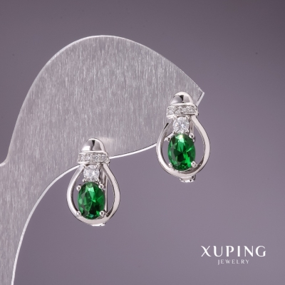 Сережки Xuping з зеленими каменями 15х9мм родій