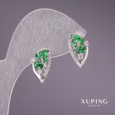 Сережки Xuping з зеленими каменями 16х8мм родій