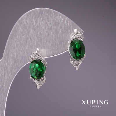 Сережки Xuping із зеленими каменями 18х7мм родій
