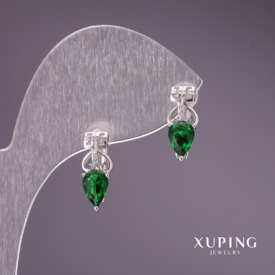 Сережки Xuping з зеленими каменями 15х6мм родій