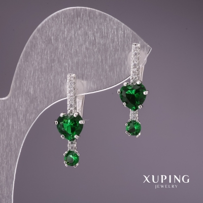 Сережки Xuping із зеленими каменями 24х8мм родій