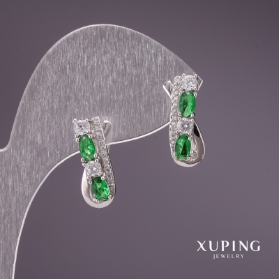 Сережки Xuping із зеленими каменями 16х7мм родій