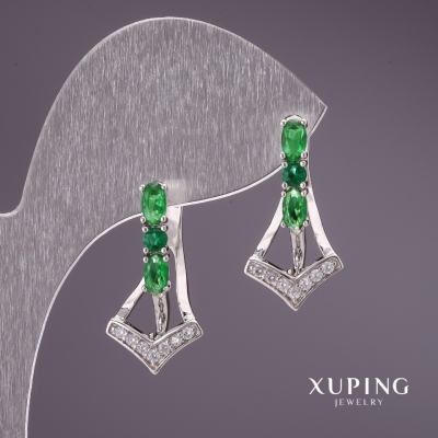 Сережки Xuping із зеленими каменями 12х23мм родій