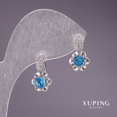 Сережки Xuping з блакитними каменями 17х10мм родій