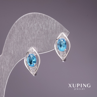Сережки Xuping з блакитними каменями 9х16мм родій