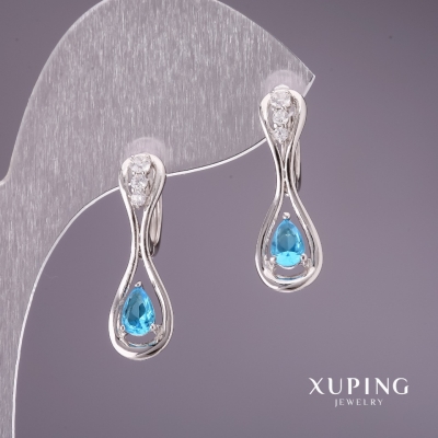 Сережки Xuping з блакитними каменями 25х9мм родій