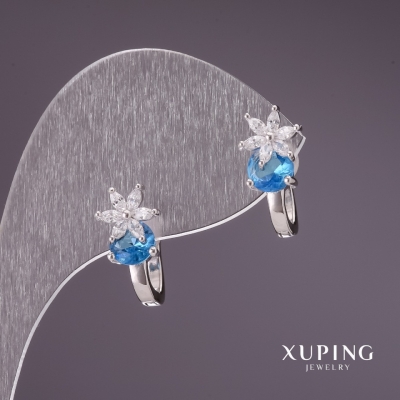 Сережки Xuping з блакитними каменями 17х8мм родій