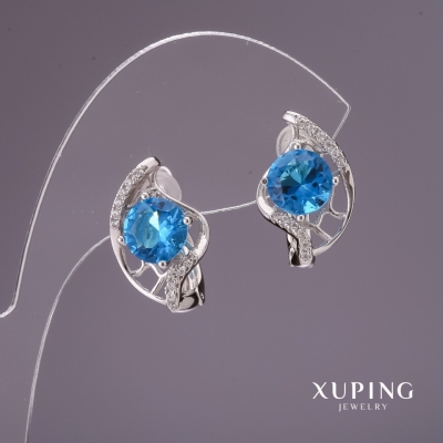 Сережки Xuping з блакитними каменями 17х11мм родій