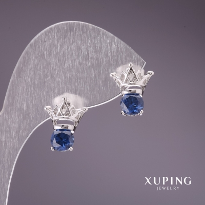 Сережки Xuping з синіми каменями 12х13мм родій
